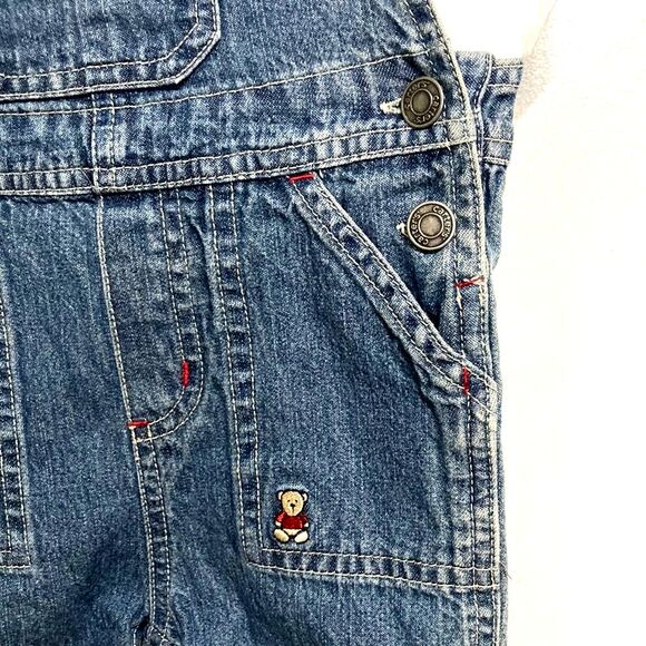 CARTERS Denim Jean Shortalls Overalls TEDDY BEAR Snap Bottom Buckle 12 Months - Picture 7 of 13